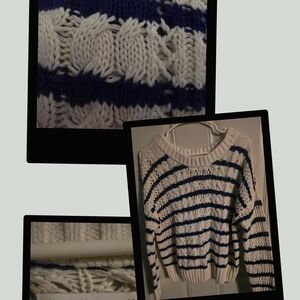 Sonoma Navy and Cream Striped Crew Neck Sweater